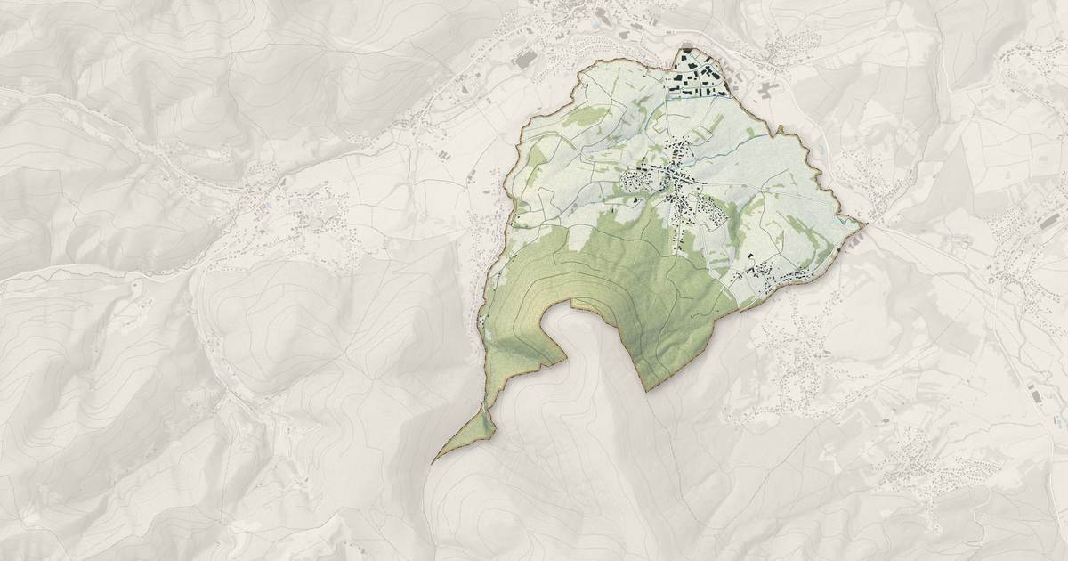 Portrait cartographique de Neuve-Église : relief, eau, forêts, bâti et voies, calculés à partir des données de l'IGN