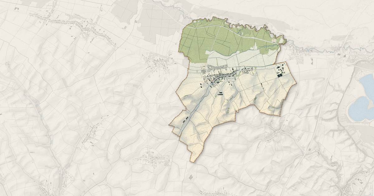 Portrait cartographique de Niederlauterbach : relief, eau, forêts, bâti et voies, calculés à partir des données de l'IGN
