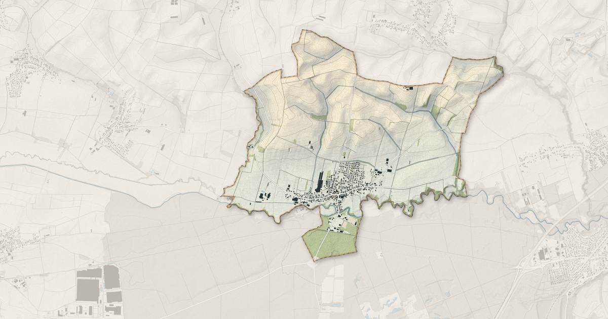 Portrait cartographique de Niederrœdern : relief, eau, forêts, bâti et voies, calculés à partir des données de l'IGN
