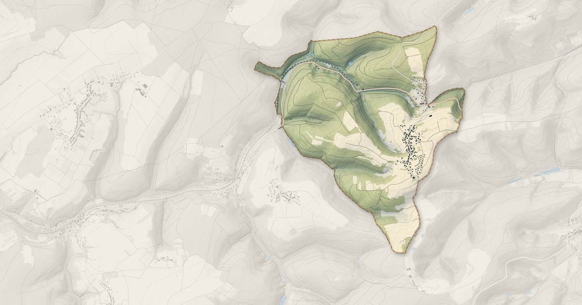 Portrait cartographique de Puberg : relief, eau, forêts, bâti et voies, calculés à partir des données de l'IGN