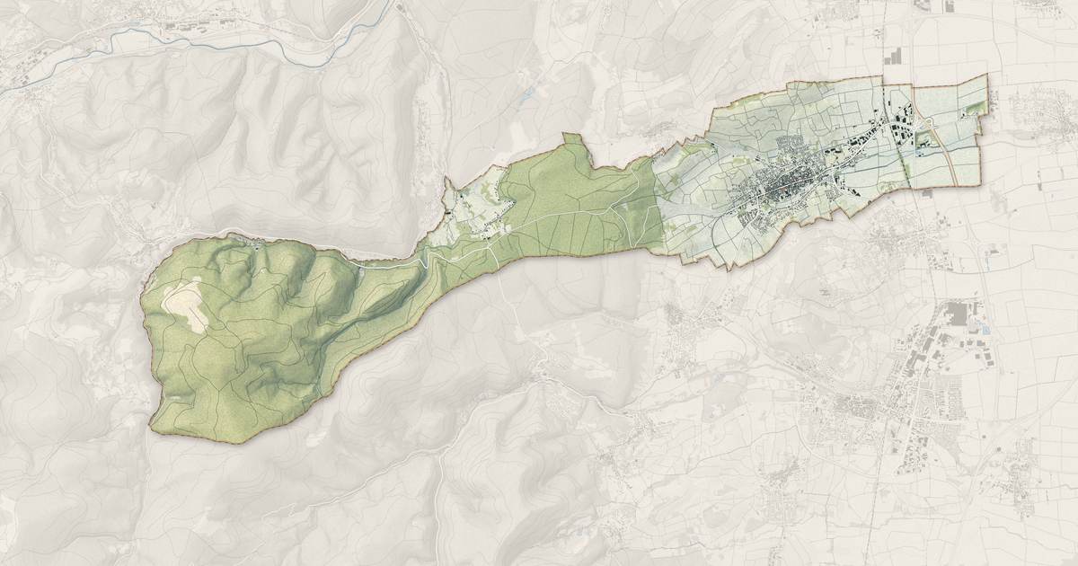 Portrait cartographique de Rosheim : relief, eau, forêts, bâti et voies, calculés à partir des données de l'IGN