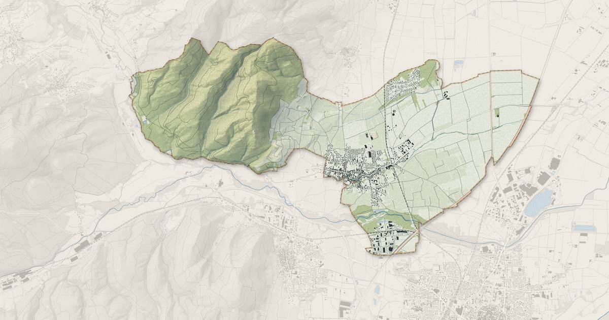 Portrait cartographique de Scherwiller : relief, eau, forêts, bâti et voies, calculés à partir des données de l'IGN