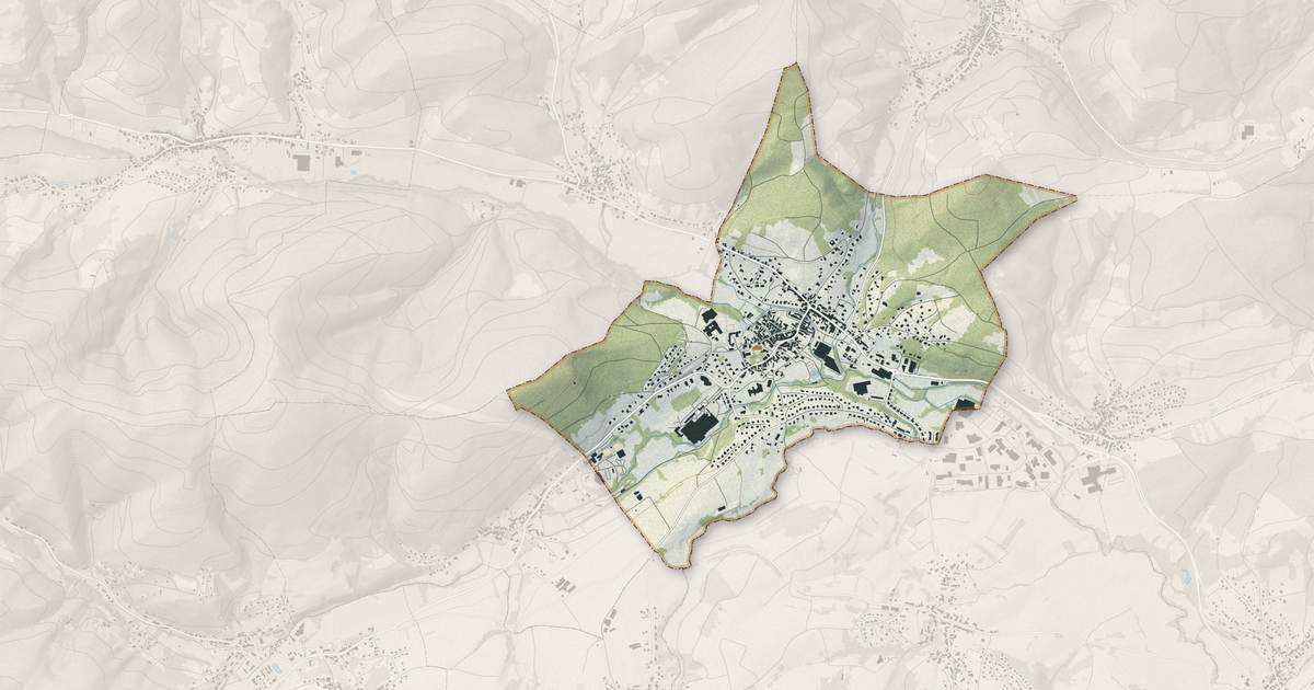 Portrait cartographique de Villé : relief, eau, forêts, bâti et voies, calculés à partir des données de l'IGN