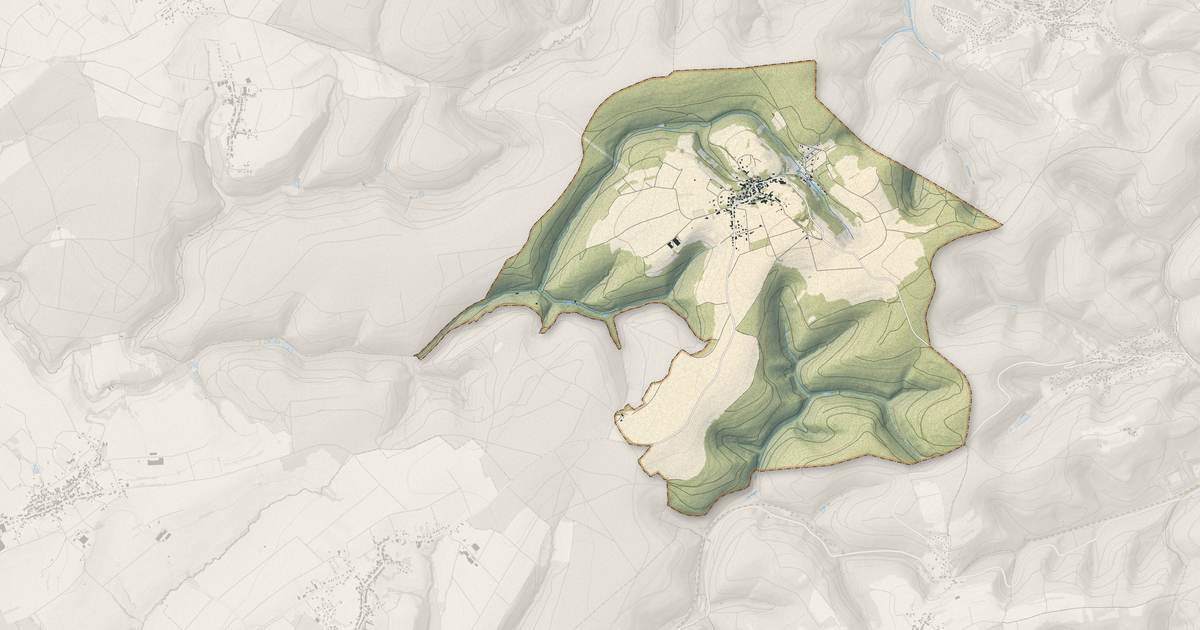 Portrait cartographique de Volksberg : relief, eau, forêts, bâti et voies, calculés à partir des données de l'IGN