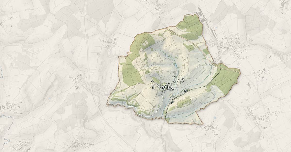 Portrait cartographique de Weyer : relief, eau, forêts, bâti et voies, calculés à partir des données de l'IGN