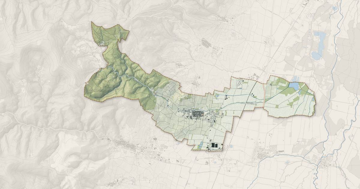 Portrait cartographique de Bergheim : relief, eau, forêts, bâti et voies, calculés à partir des données de l'IGN
