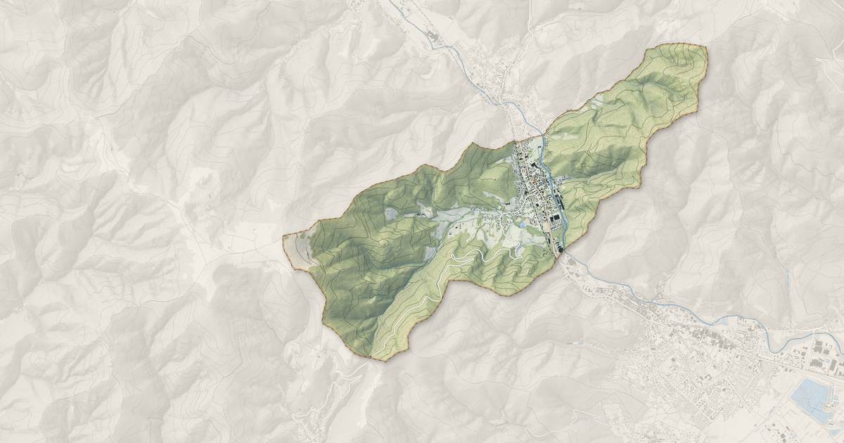 Portrait cartographique de Bitschwiller-lès-Thann : relief, eau, forêts, bâti et voies, calculés à partir des données de l'IGN