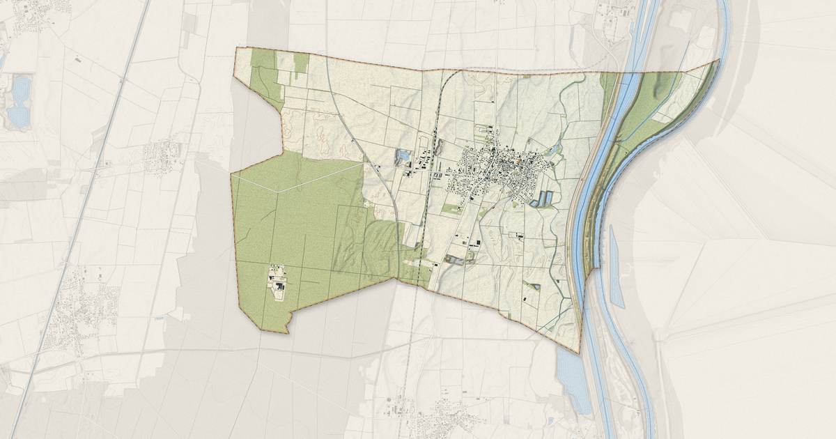 Portrait cartographique de Blodelsheim : relief, eau, forêts, bâti et voies, calculés à partir des données de l'IGN