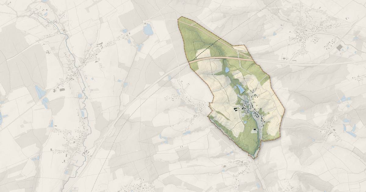 Portrait cartographique de Bretten : relief, eau, forêts, bâti et voies, calculés à partir des données de l'IGN