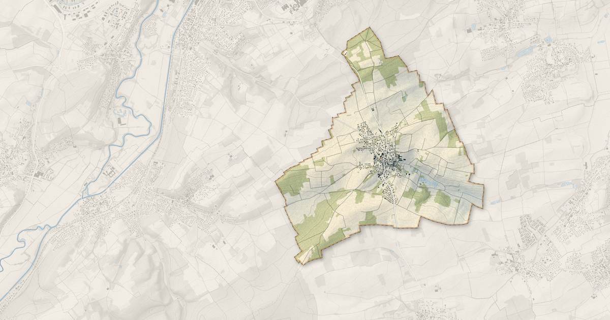 Portrait cartographique de Bruebach : relief, eau, forêts, bâti et voies, calculés à partir des données de l'IGN