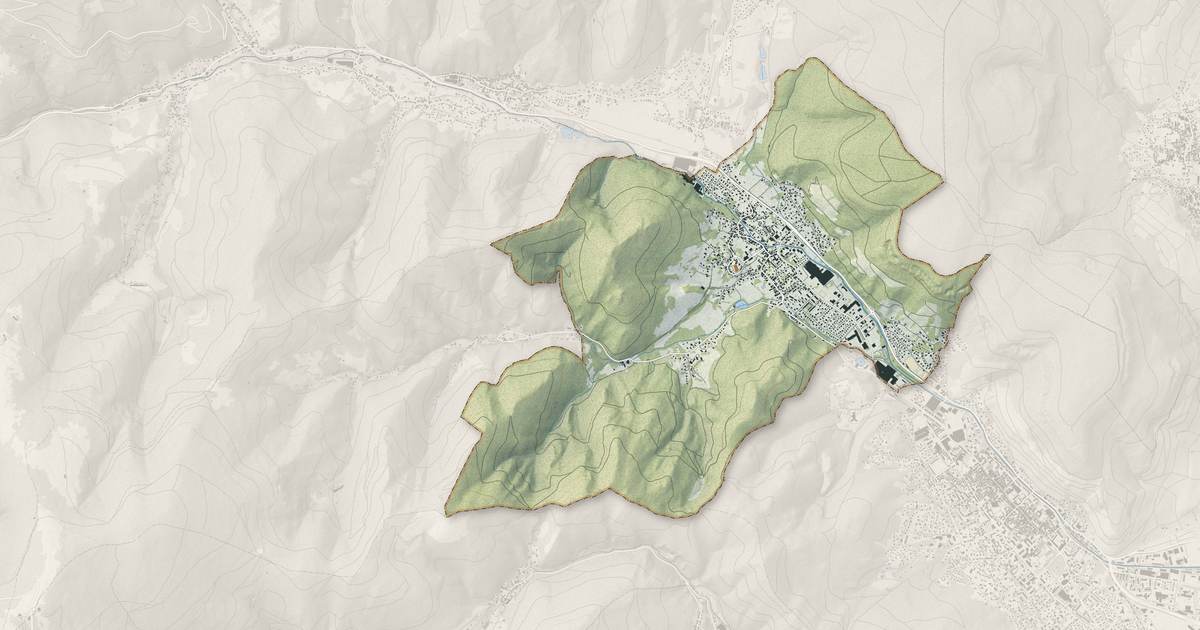 Portrait cartographique de Buhl : relief, eau, forêts, bâti et voies, calculés à partir des données de l'IGN