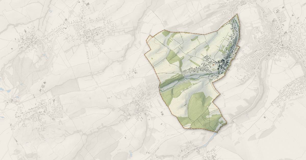 Portrait cartographique de Buschwiller : relief, eau, forêts, bâti et voies, calculés à partir des données de l'IGN