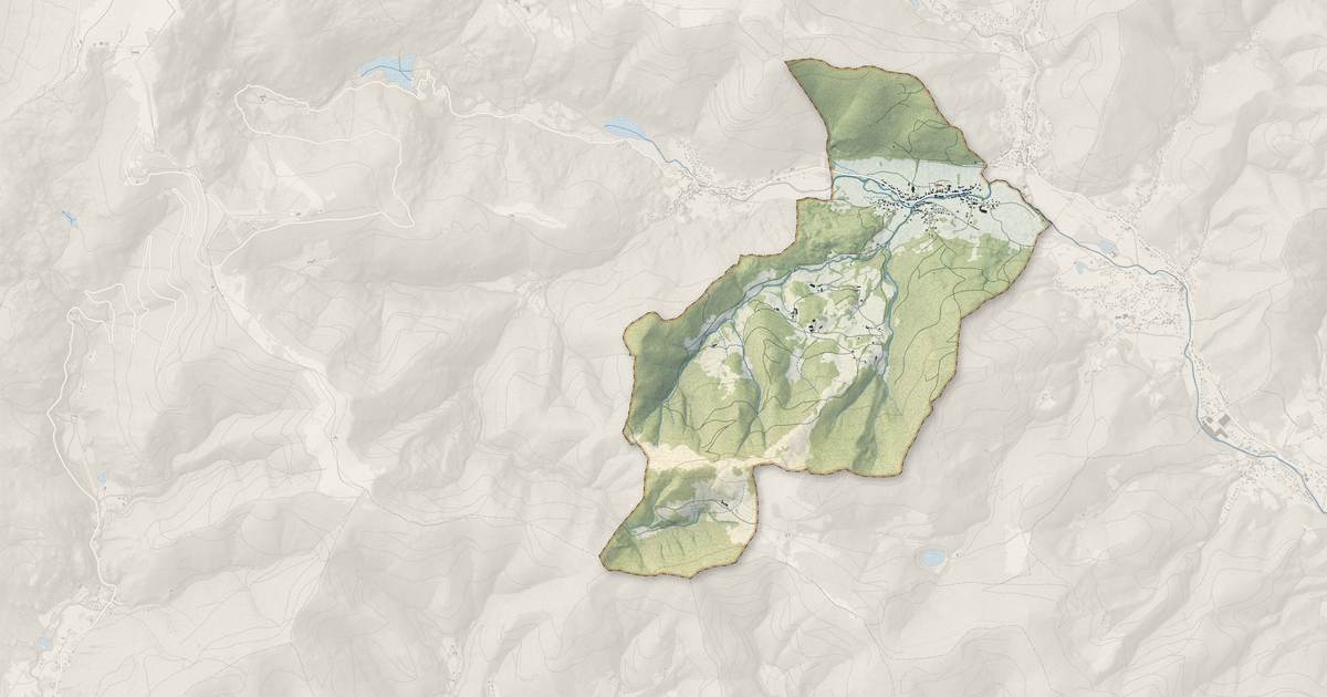 Portrait cartographique de Dolleren : relief, eau, forêts, bâti et voies, calculés à partir des données de l'IGN