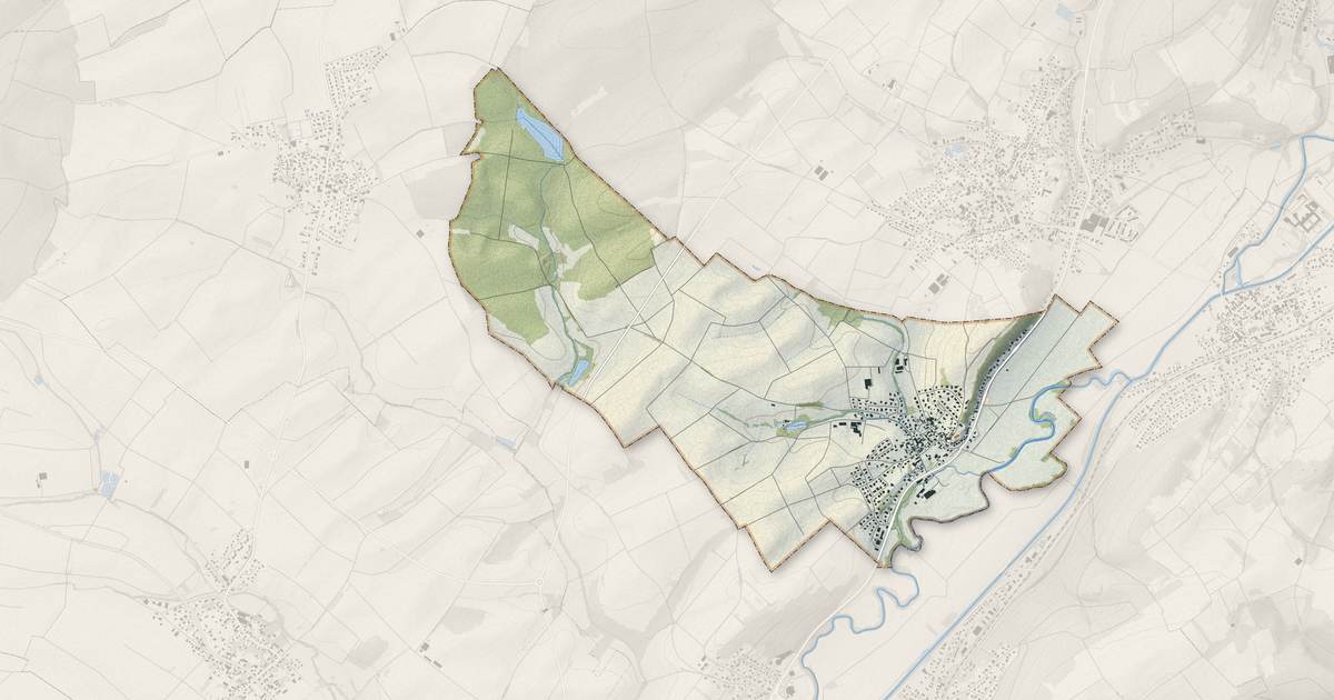 Portrait cartographique de Frœningen : relief, eau, forêts, bâti et voies, calculés à partir des données de l'IGN