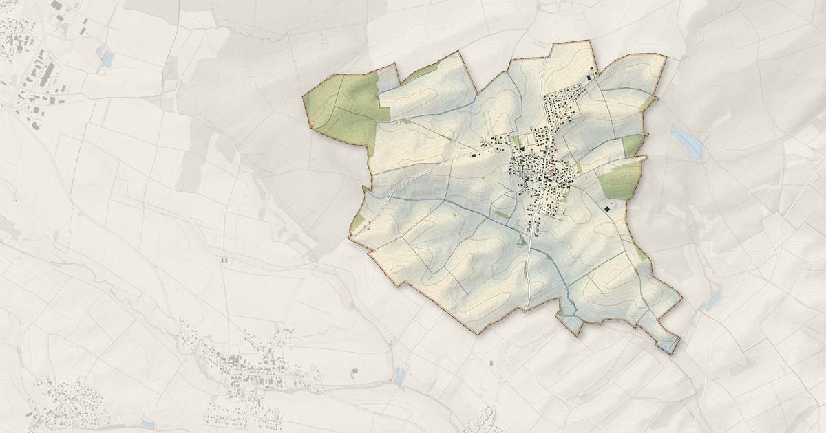 Portrait cartographique de Galfingue : relief, eau, forêts, bâti et voies, calculés à partir des données de l'IGN