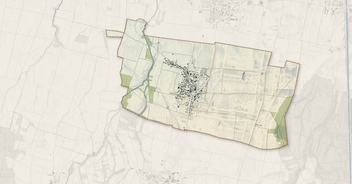 Portrait cartographique de Grussenheim : relief, eau, forêts, bâti et voies, calculés à partir des données de l'IGN