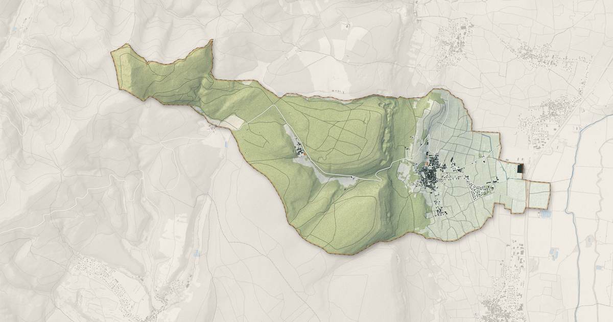 Portrait cartographique de Gueberschwihr : relief, eau, forêts, bâti et voies, calculés à partir des données de l'IGN