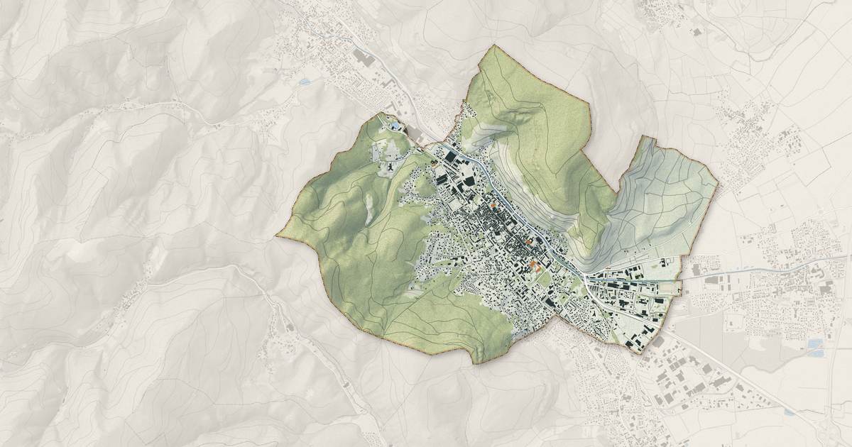 Portrait cartographique de Guebwiller : relief, eau, forêts, bâti et voies, calculés à partir des données de l'IGN