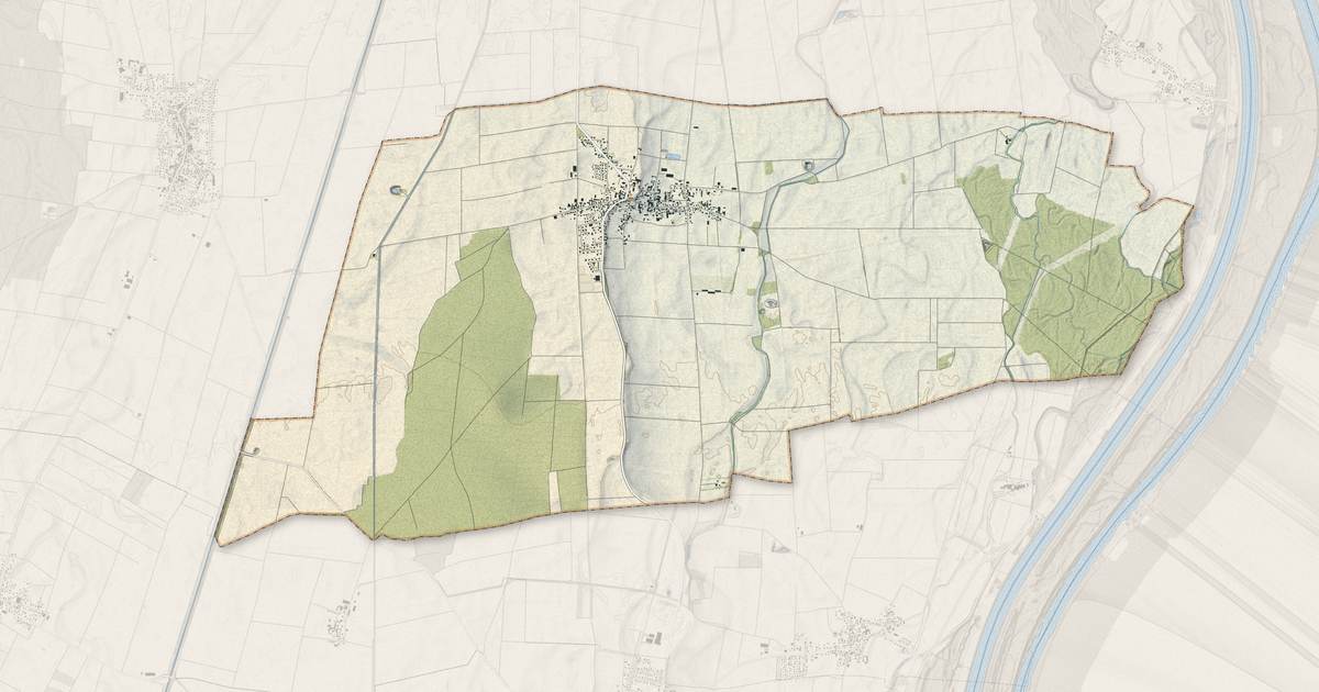 Portrait cartographique de Heiteren : relief, eau, forêts, bâti et voies, calculés à partir des données de l'IGN