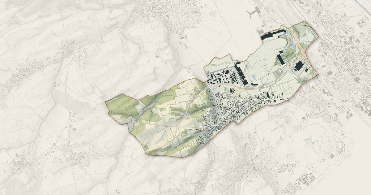 Portrait cartographique de Hésingue : relief, eau, forêts, bâti et voies, calculés à partir des données de l'IGN