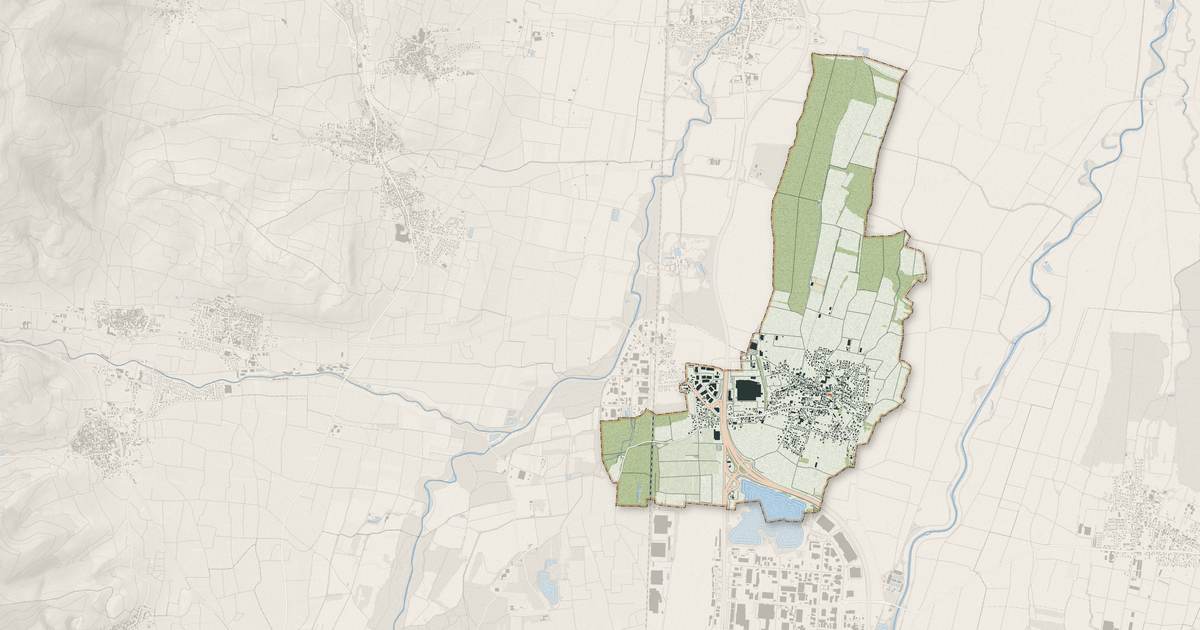 Portrait cartographique de Houssen : relief, eau, forêts, bâti et voies, calculés à partir des données de l'IGN