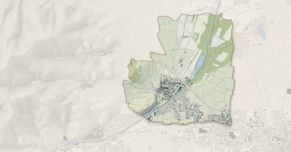 Portrait cartographique de Ingersheim : relief, eau, forêts, bâti et voies, calculés à partir des données de l'IGN