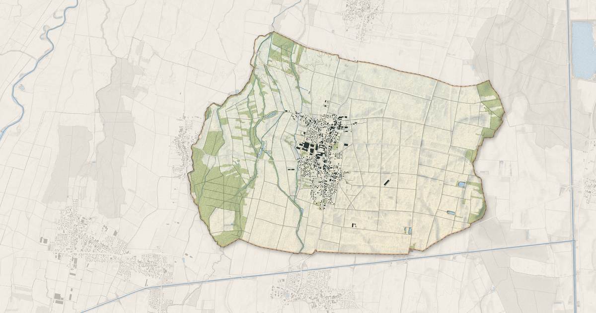 Portrait cartographique de Jebsheim : relief, eau, forêts, bâti et voies, calculés à partir des données de l'IGN