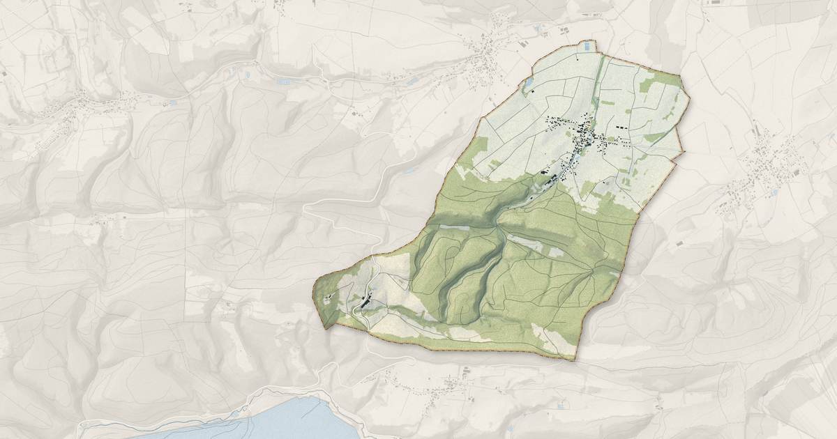 Portrait cartographique de Lutter : relief, eau, forêts, bâti et voies, calculés à partir des données de l'IGN