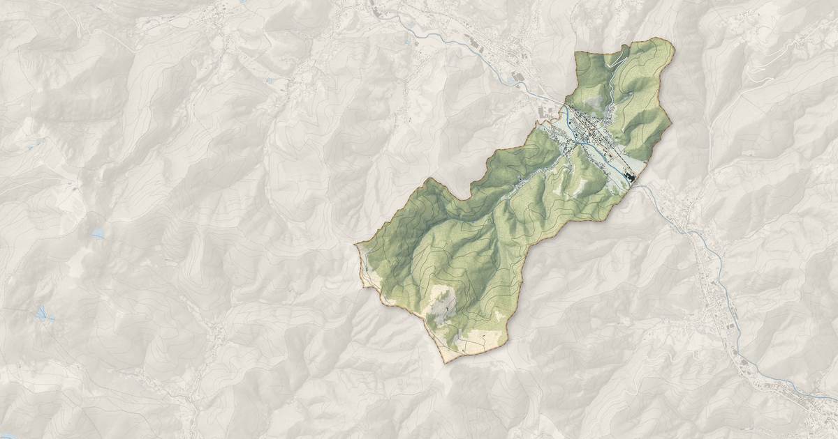 Portrait cartographique de Moosch : relief, eau, forêts, bâti et voies, calculés à partir des données de l'IGN