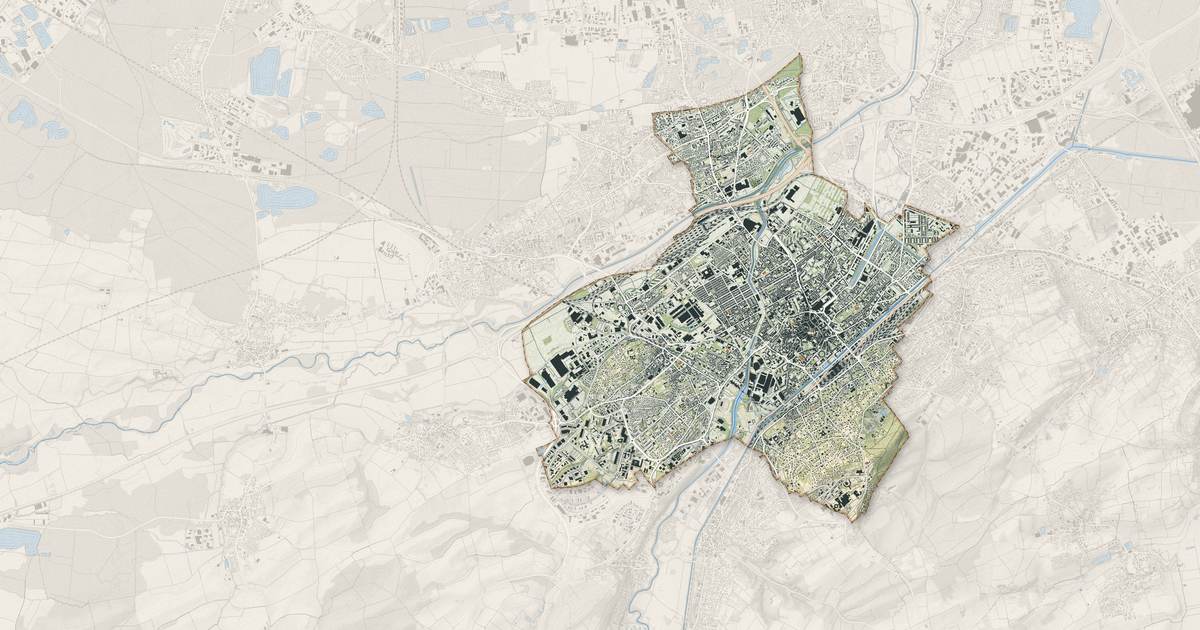 Portrait cartographique de Mulhouse : relief, eau, forêts, bâti et voies, calculés à partir des données de l'IGN