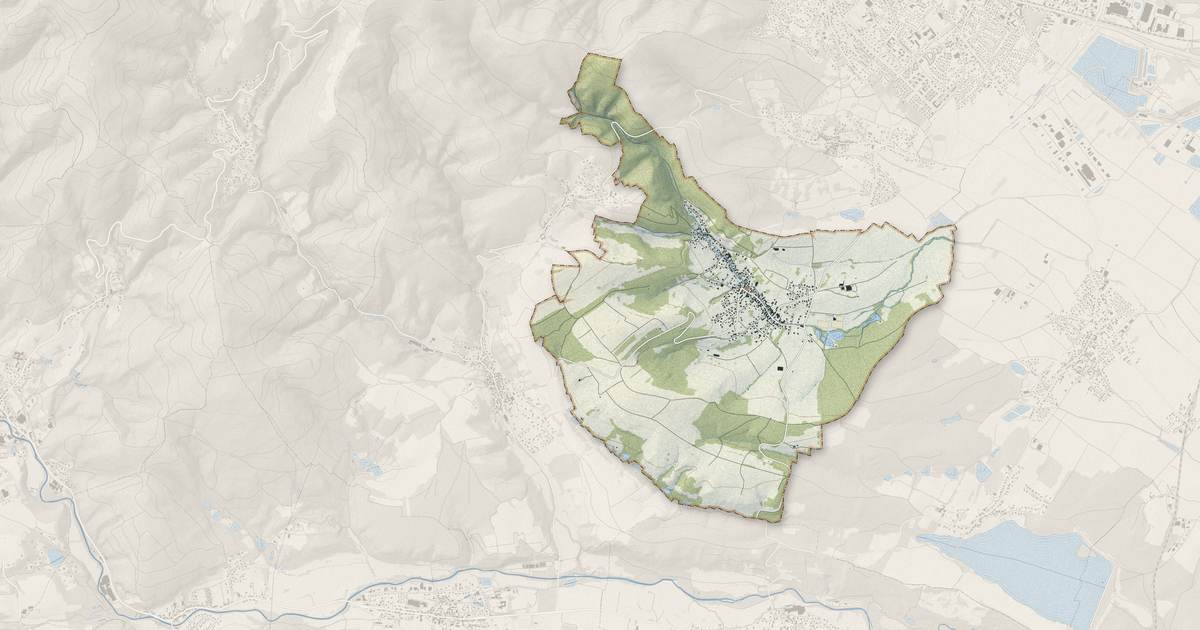 Portrait cartographique de Roderen : relief, eau, forêts, bâti et voies, calculés à partir des données de l'IGN