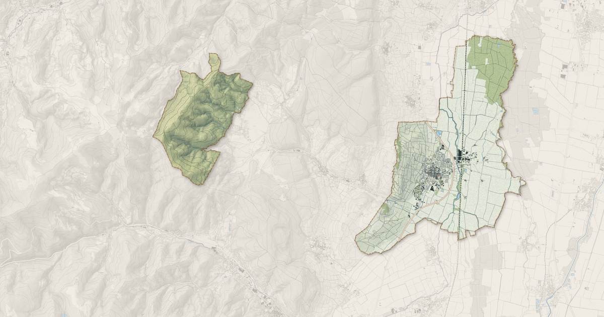 Portrait cartographique de Rouffach : relief, eau, forêts, bâti et voies, calculés à partir des données de l'IGN