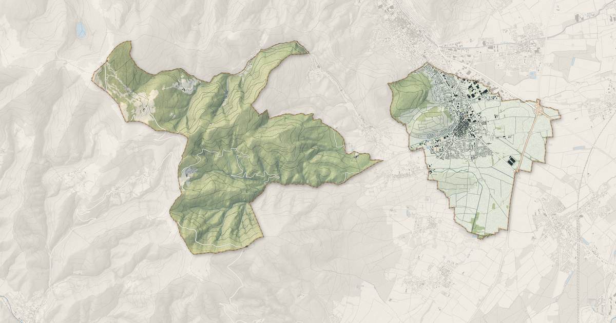 Portrait cartographique de Soultz-Haut-Rhin : relief, eau, forêts, bâti et voies, calculés à partir des données de l'IGN