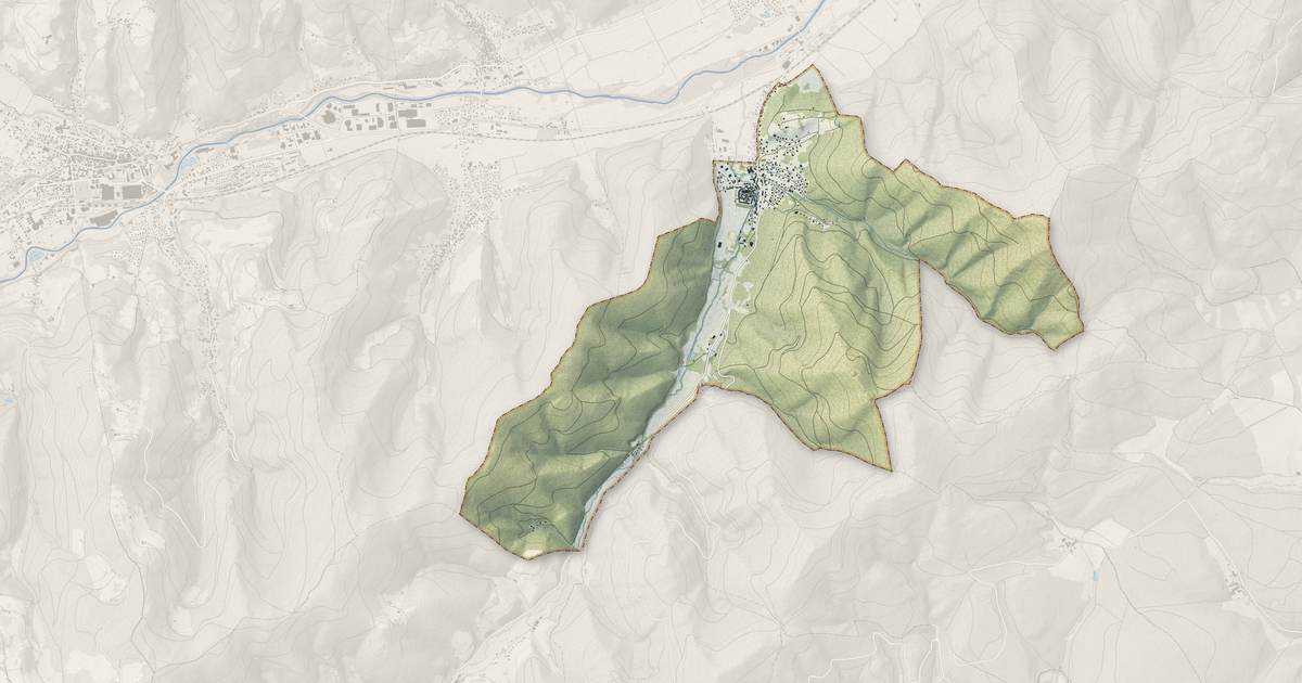 Portrait cartographique de Soultzbach-les-Bains : relief, eau, forêts, bâti et voies, calculés à partir des données de l'IGN