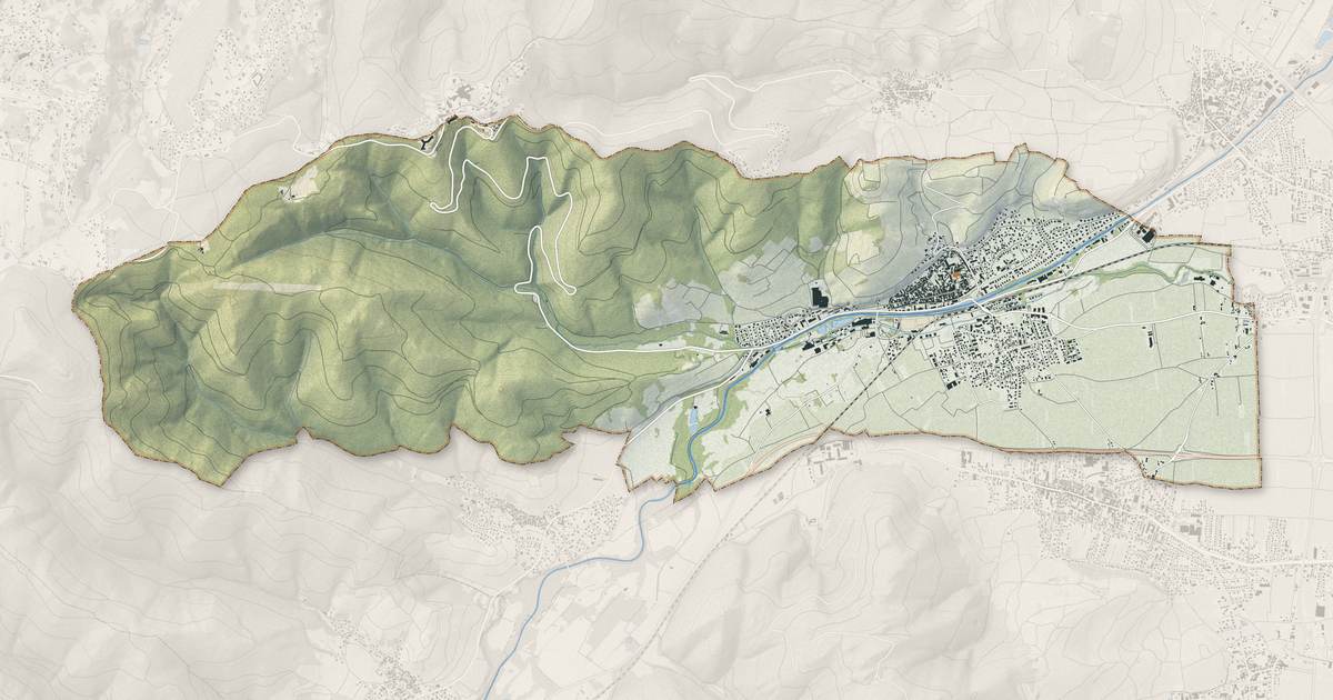 Portrait cartographique de Turckheim : relief, eau, forêts, bâti et voies, calculés à partir des données de l'IGN