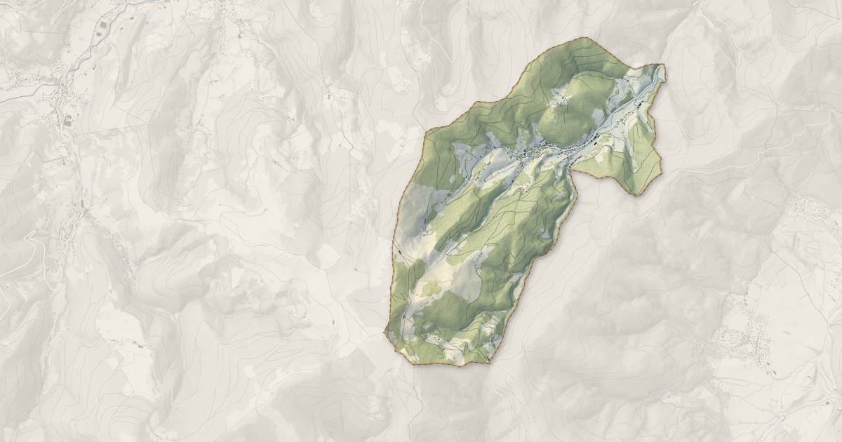 Portrait cartographique de Wasserbourg : relief, eau, forêts, bâti et voies, calculés à partir des données de l'IGN