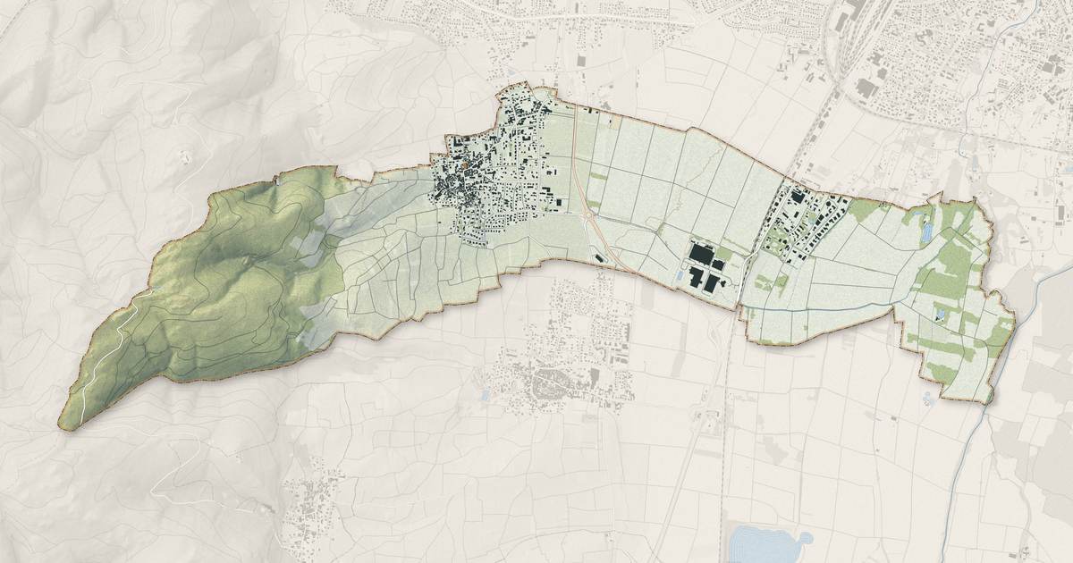 Portrait cartographique de Wettolsheim : relief, eau, forêts, bâti et voies, calculés à partir des données de l'IGN