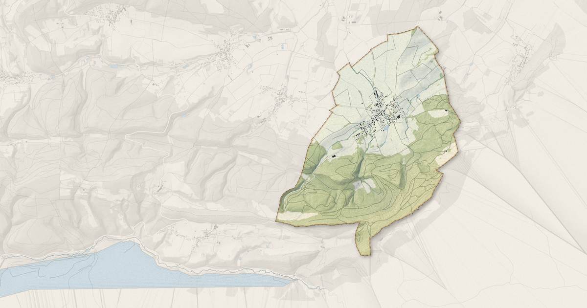 Portrait cartographique de Wolschwiller : relief, eau, forêts, bâti et voies, calculés à partir des données de l'IGN