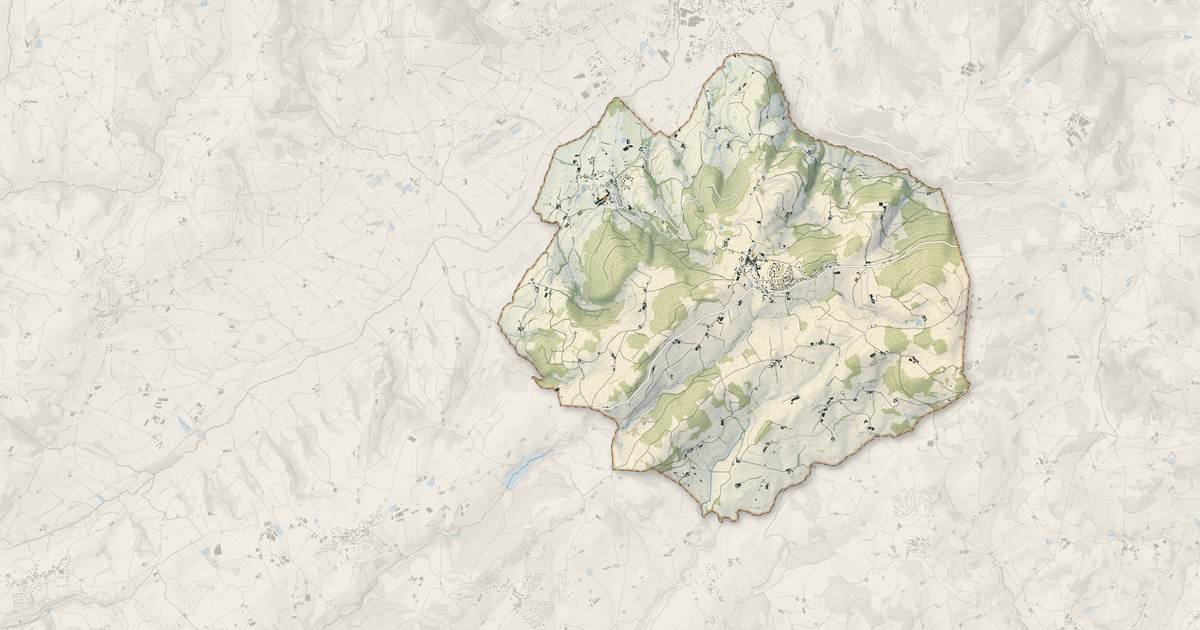 Portrait cartographique de Aveize : relief, eau, forêts, bâti et voies, calculés à partir des données de l'IGN
