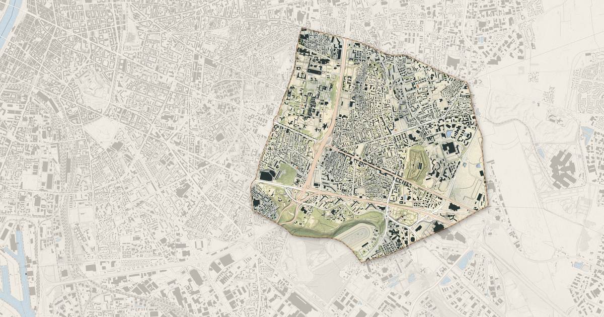 Portrait cartographique de Bron : relief, eau, forêts, bâti et voies, calculés à partir des données de l'IGN