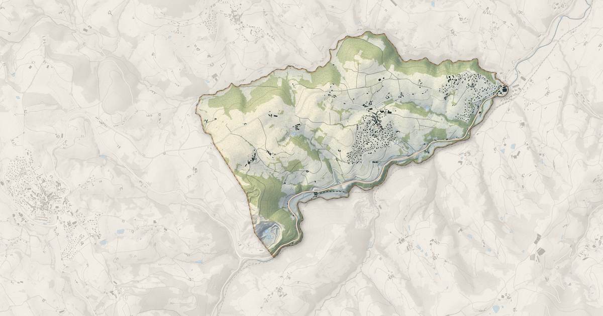 Portrait cartographique de Brussieu : relief, eau, forêts, bâti et voies, calculés à partir des données de l'IGN