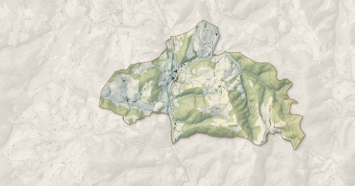 Portrait cartographique de Chambost-Allières : relief, eau, forêts, bâti et voies, calculés à partir des données de l'IGN