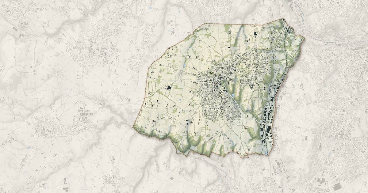 Portrait cartographique de Chaponost : relief, eau, forêts, bâti et voies, calculés à partir des données de l'IGN