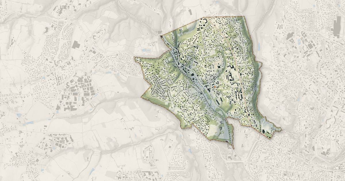 Portrait cartographique de Charbonnières-les-Bains : relief, eau, forêts, bâti et voies, calculés à partir des données de l'IGN