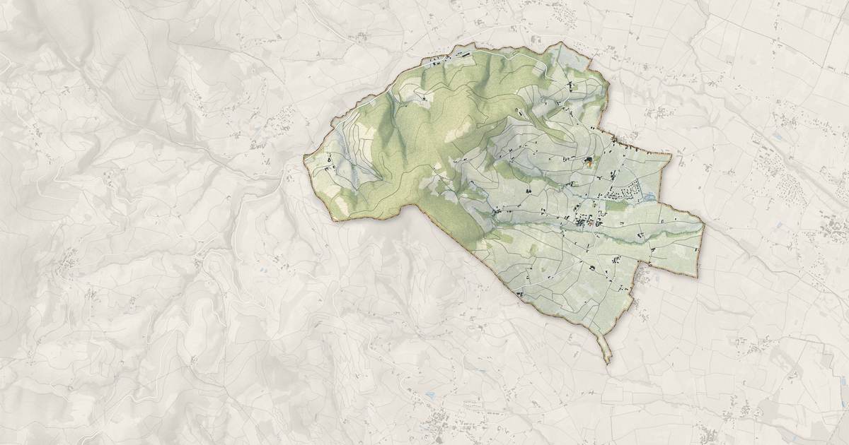 Portrait cartographique de Chénas : relief, eau, forêts, bâti et voies, calculés à partir des données de l'IGN