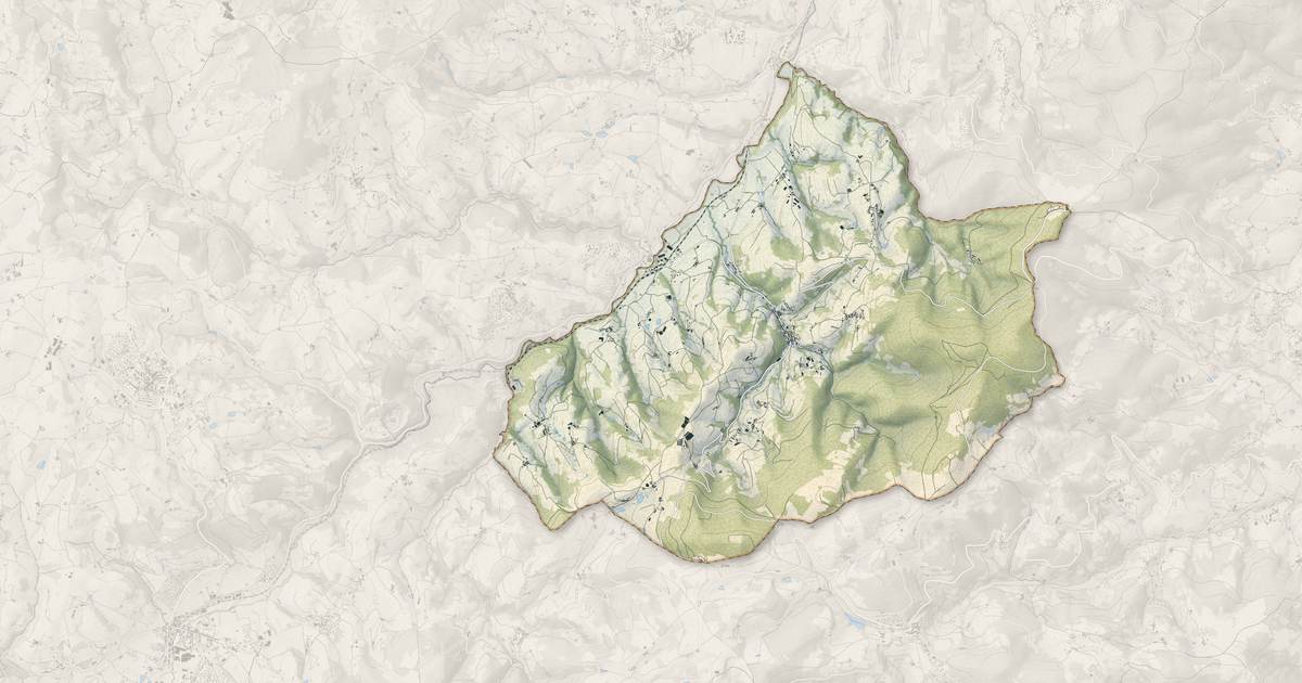 Portrait cartographique de Courzieu : relief, eau, forêts, bâti et voies, calculés à partir des données de l'IGN