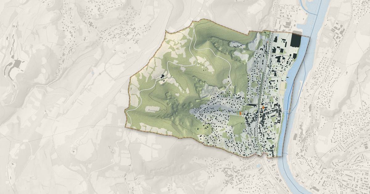 Portrait cartographique de Couzon-au-Mont-d'Or : relief, eau, forêts, bâti et voies, calculés à partir des données de l'IGN