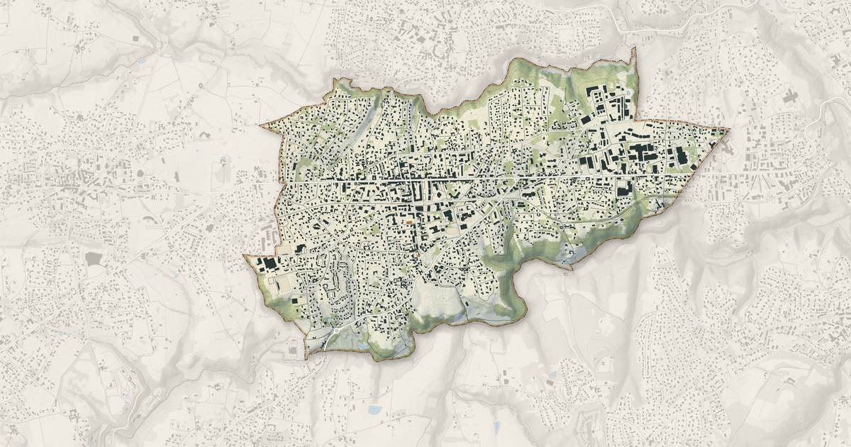 Portrait cartographique de Craponne : relief, eau, forêts, bâti et voies, calculés à partir des données de l'IGN