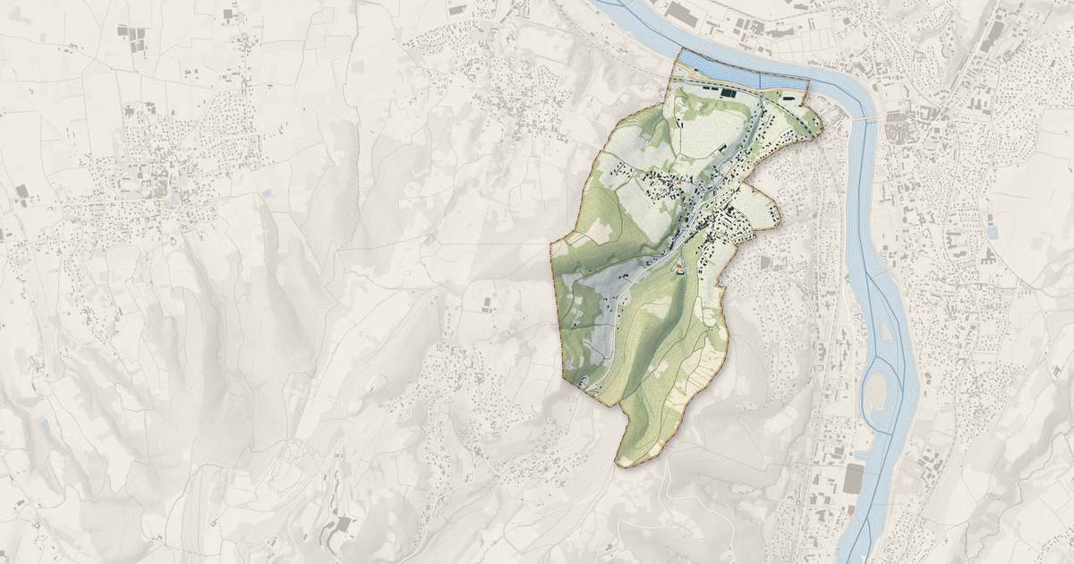 Portrait cartographique de Curis-au-Mont-d'Or : relief, eau, forêts, bâti et voies, calculés à partir des données de l'IGN