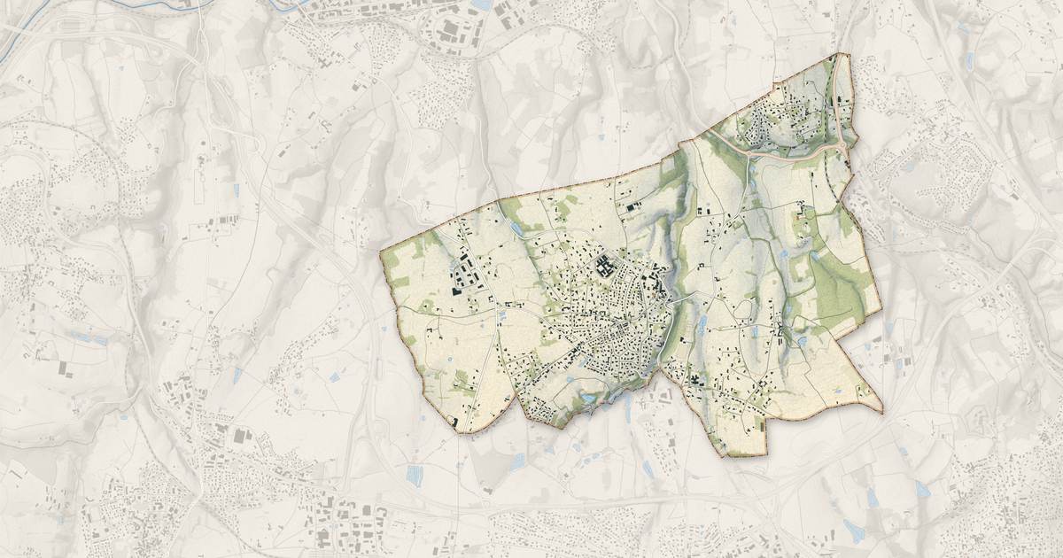 Portrait cartographique de Dommartin : relief, eau, forêts, bâti et voies, calculés à partir des données de l'IGN